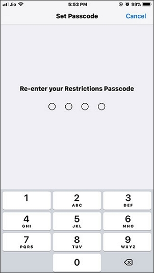 re-enter the restrictions passcode on iphone