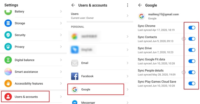 sync contacts and calendar via google account