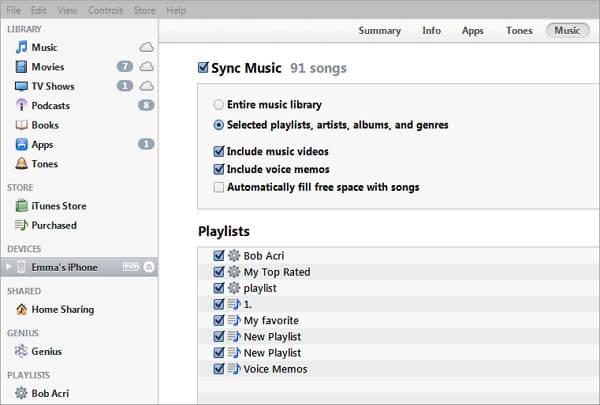 sync music via iTunes