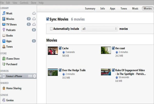 sync movies via iTunes