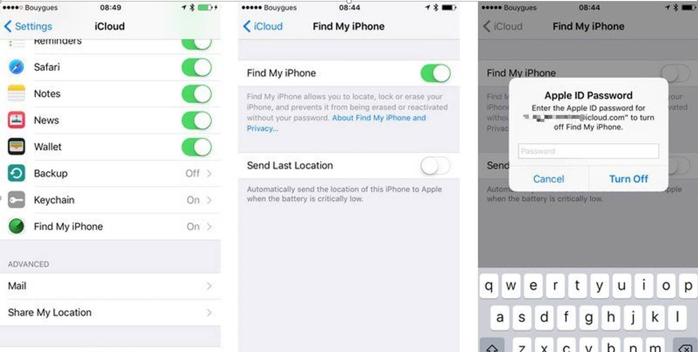 turn off find my iphone online to repair display screen