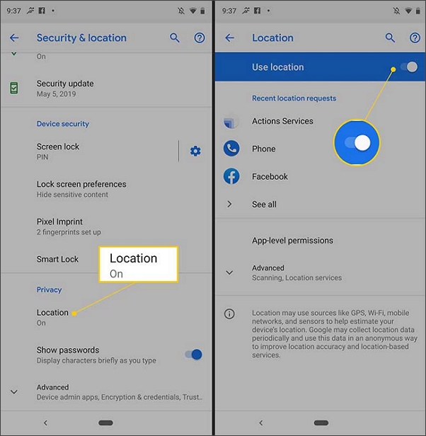 disable location services on android phone