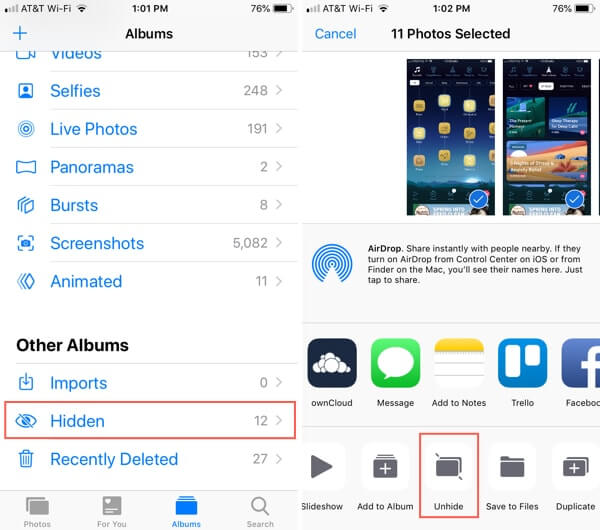 how to view the hidden photos on iphone