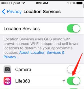 turn off location service for life360