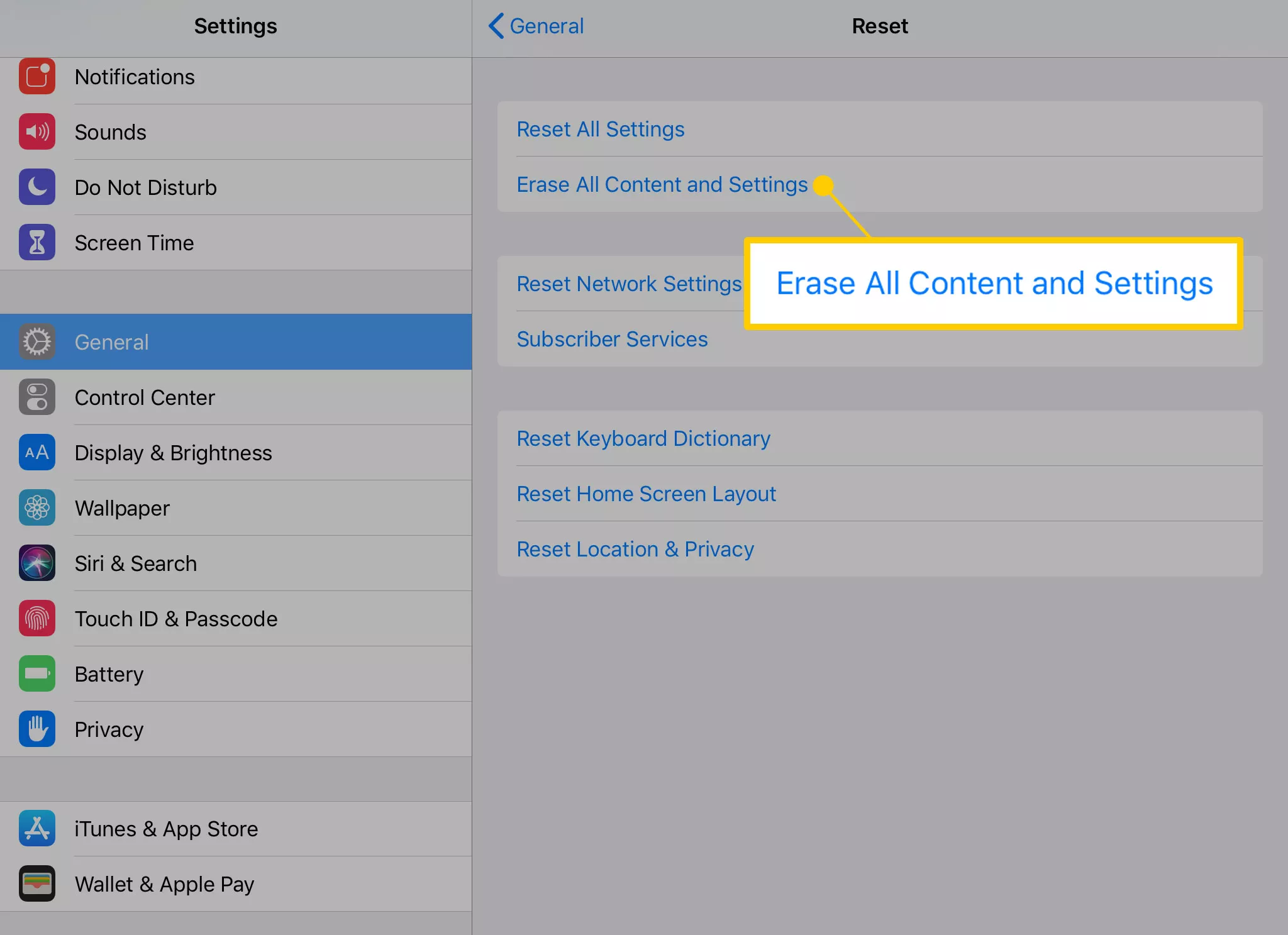 factory reset ipad using setting