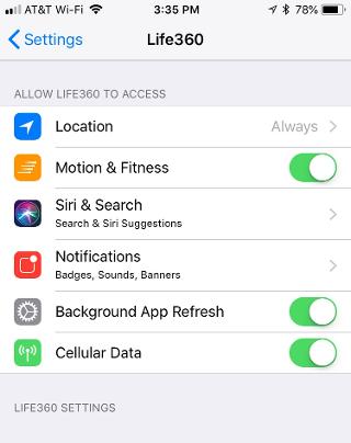 turn off celluar data for life360