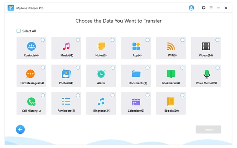 select the data you want to transfer