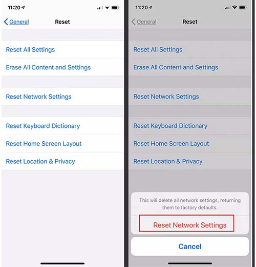 reset network on iphone