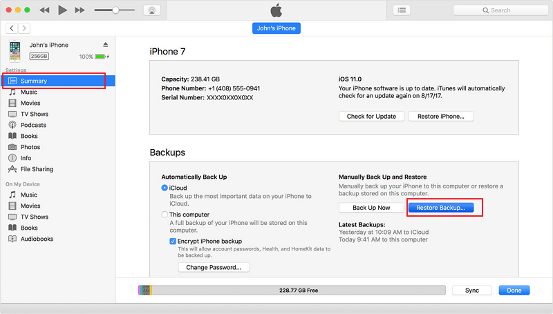 restore contacts from itunes backup