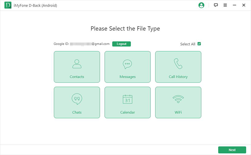 iMyFone D Back for Android select file types