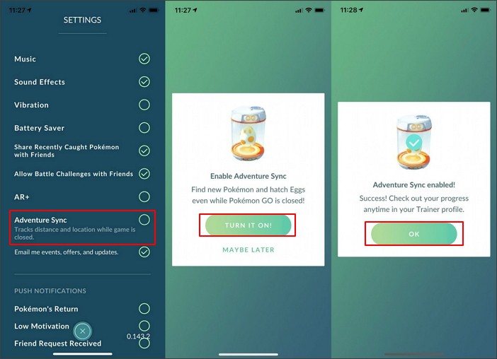 turn on adventure sync in Pokémon GO