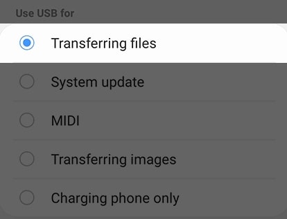 tap USB for transferring files