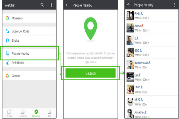 search people nearby on wechat after faking location