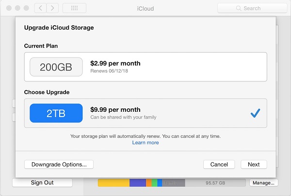 iCloud storage upgrades on mac
