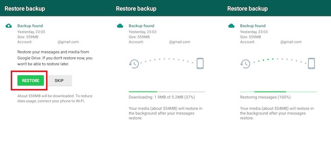 restore whatsapp backup from google drive