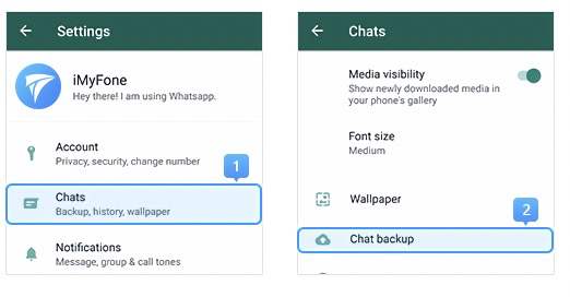 accesează backup WhatsApp în setările de chat