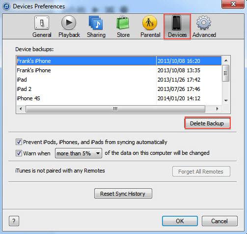 delete itunes backups on windows directly