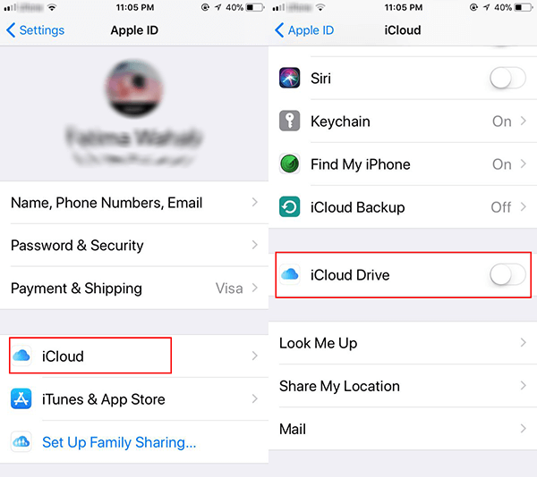 disable icloud drive on iphone