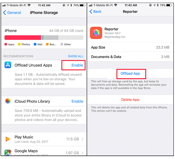 offload apps on iphone