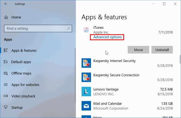 reset iTunes in windows 10 pc