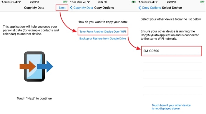 Use Copy My Data to transfer data from Android to iPhone