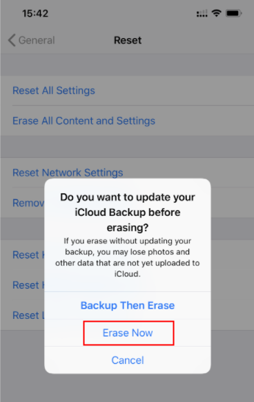 erase all contents and settings