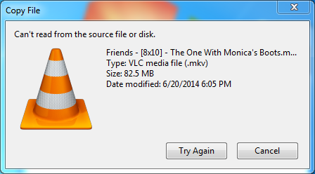 can't read from the source file or disk