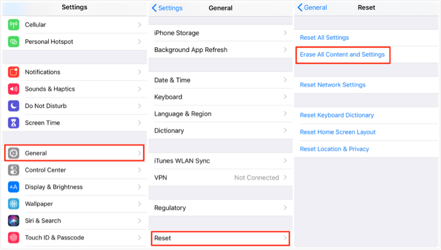 erase all contents and settings on iPhone