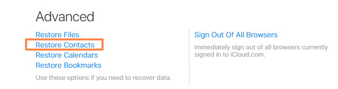 restore contacts from iCloud.com