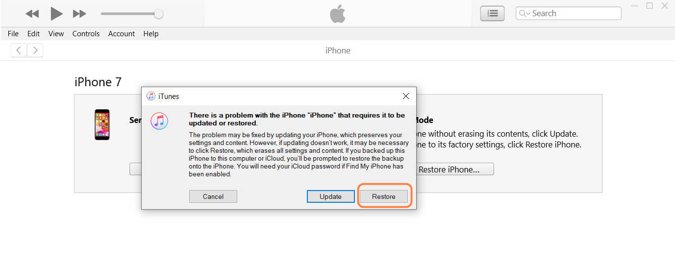 restore iPhone using iTunes