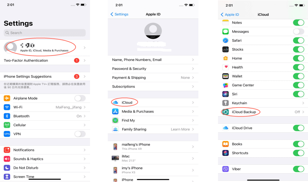 turn on icloud backup in settings