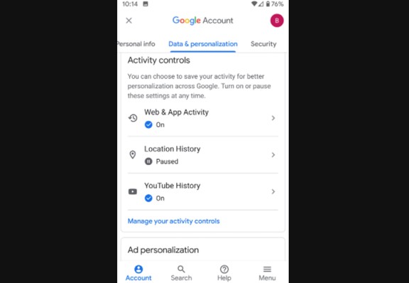 Éteignez l'activité Google sur Android