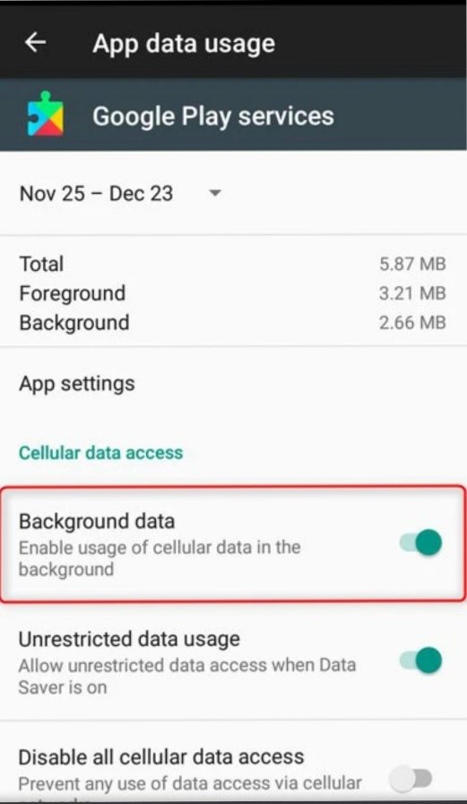 disable the Background Data usage