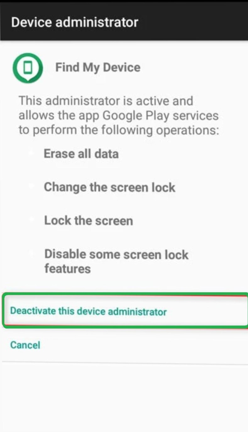 Disable Find My Device option