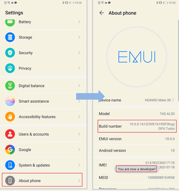 huawei developer options