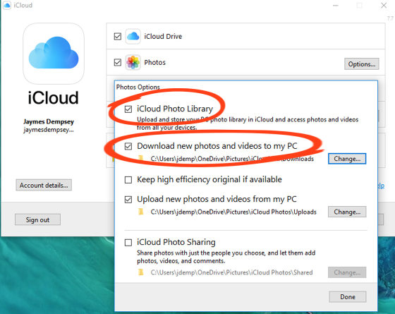 download all icloud com photos to external drive windows 10