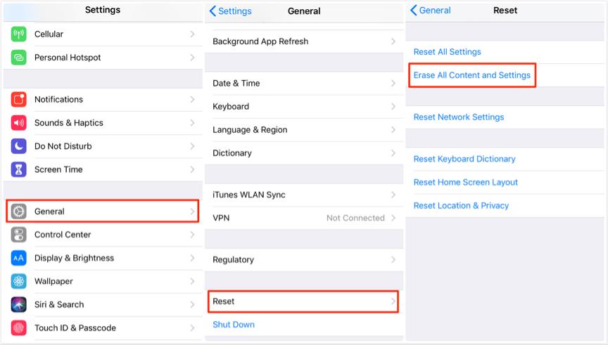 erase content and settings