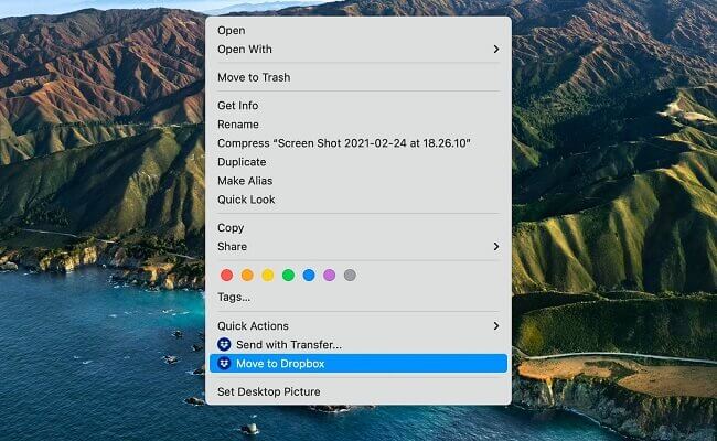 dropbox context menu