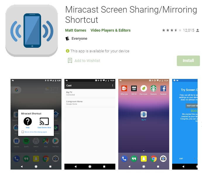 Miracast Screen Sharing/Mirroring Shortcut