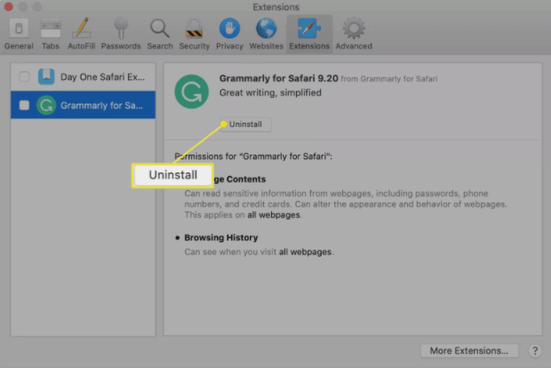 remove safari extensions