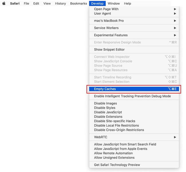 empty safari caches