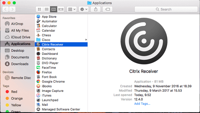 uninstall citrix receiver mac manually