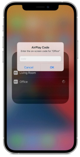 AirPlay passcode appears on the TV screen