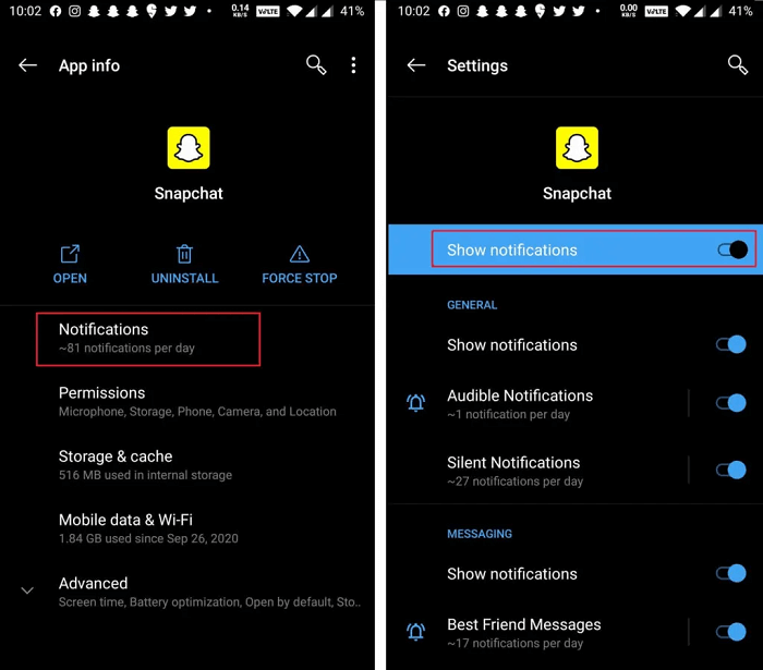 allow notification snapchat