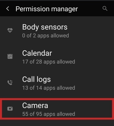 click camera on permission manager