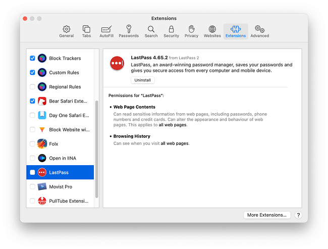 uninstall lastpass mac safari