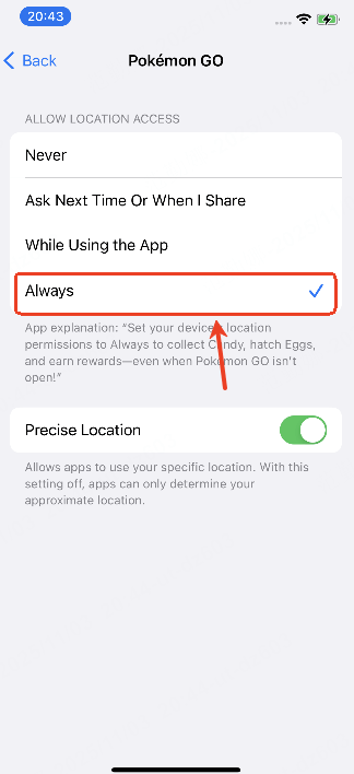 always allow location access pokemon go