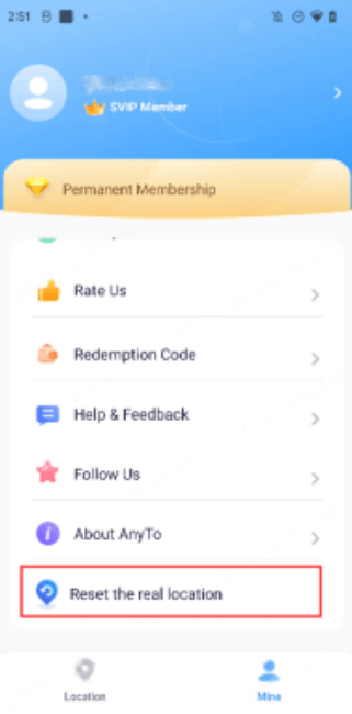 anyto android reset real location