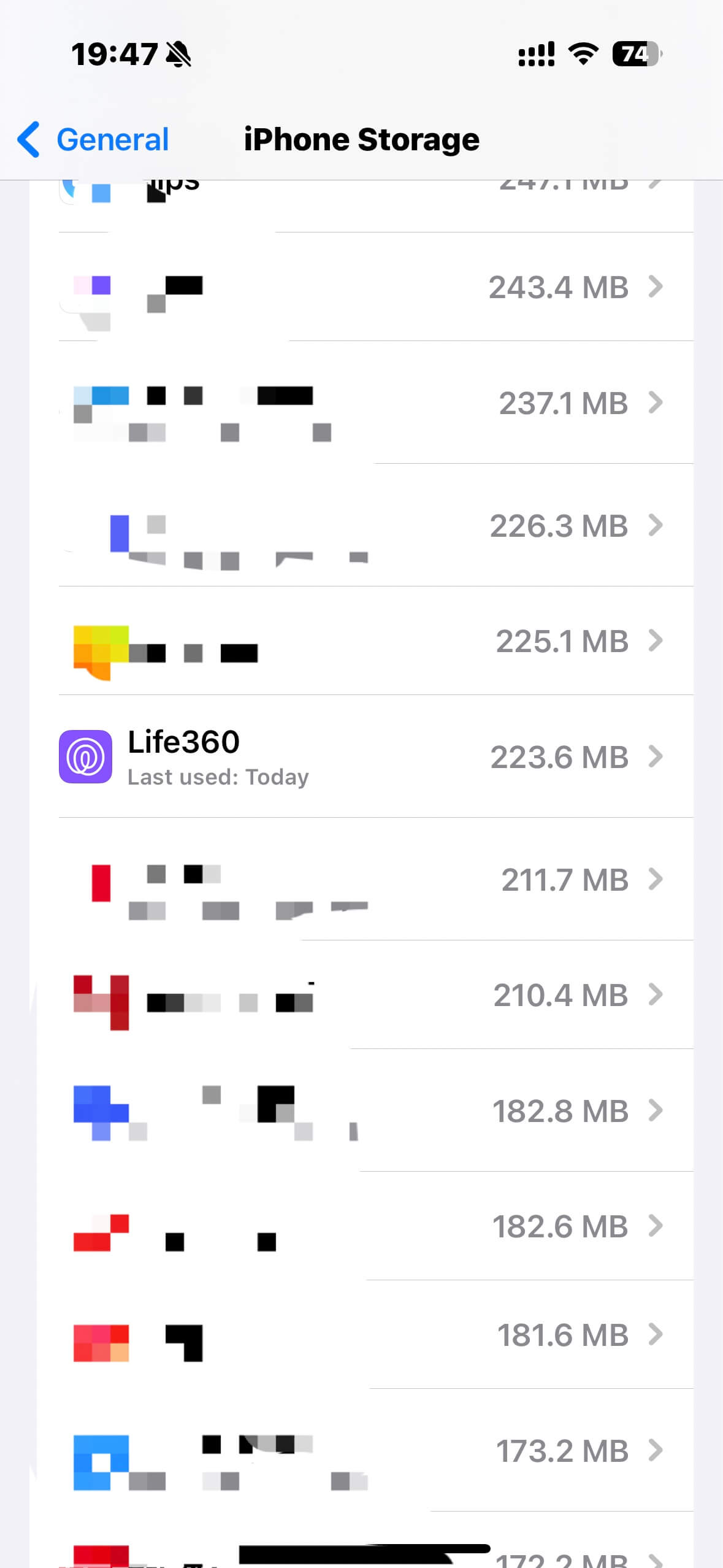 go to iphone storage and find life360