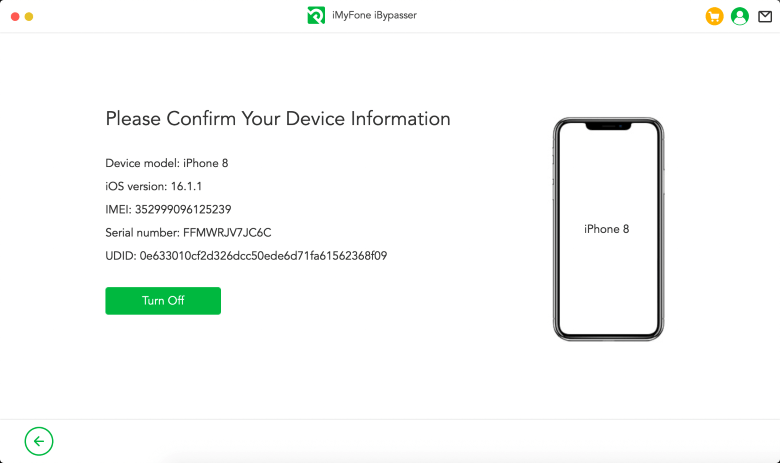 confirm your device information and click turn off